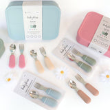 A Bento, Silicone Bento Box, Flatware Set Canada #color_dusty teal,dusty rose,sage,caramel.almond,dusty pink