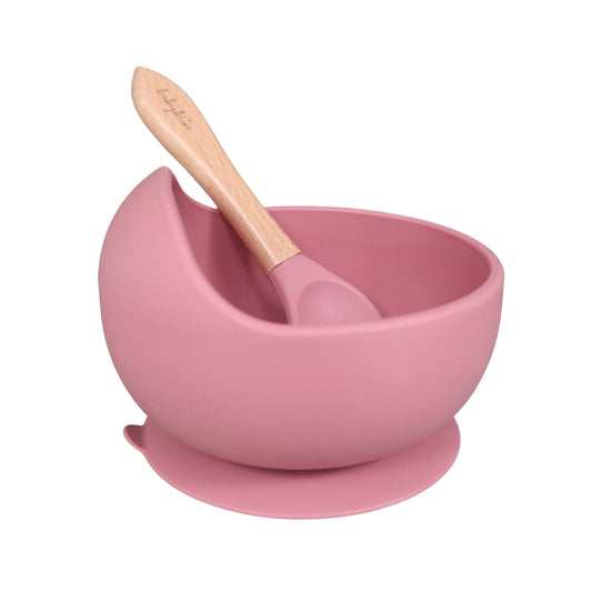 Infant Silicone Bowl and Spoon Set, Dusty Rose