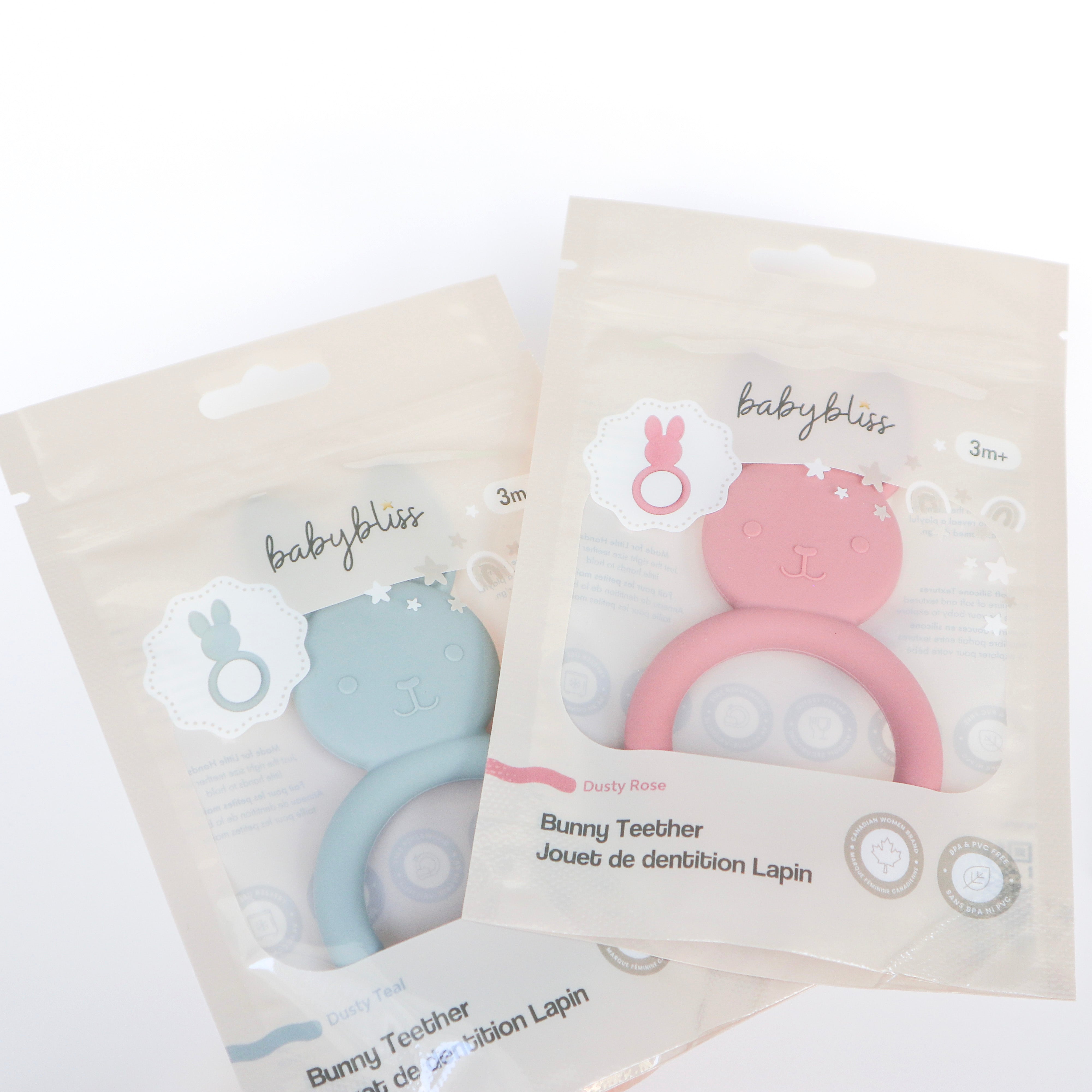 Bunny Teething Toy, Dusty Rose and Dusty Teal #color_dusty rose,dusty teal,caramel