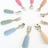 Childrens Metal Cutlery #color_dusty teal,dusty rose,sage,almond,caramel,dusty pink