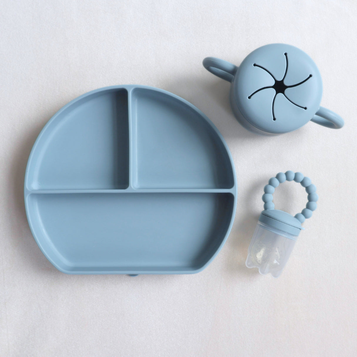 Infant Plates, Snack Cups and Baby Fruit Teether #color_caramel,almond,dusty rose,dusty teal,sage,dusty pink