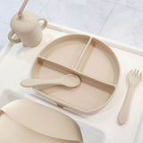 Infant Feeding Set, Silicone First Feeding Set, Almond #color_almond