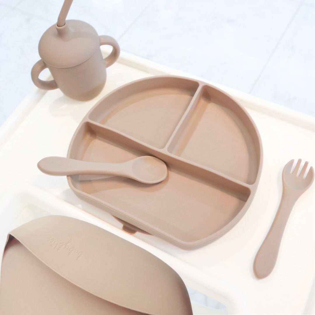 Infant Feeding Set, Silicone First Feeding Set, Caramel #color_caramel
