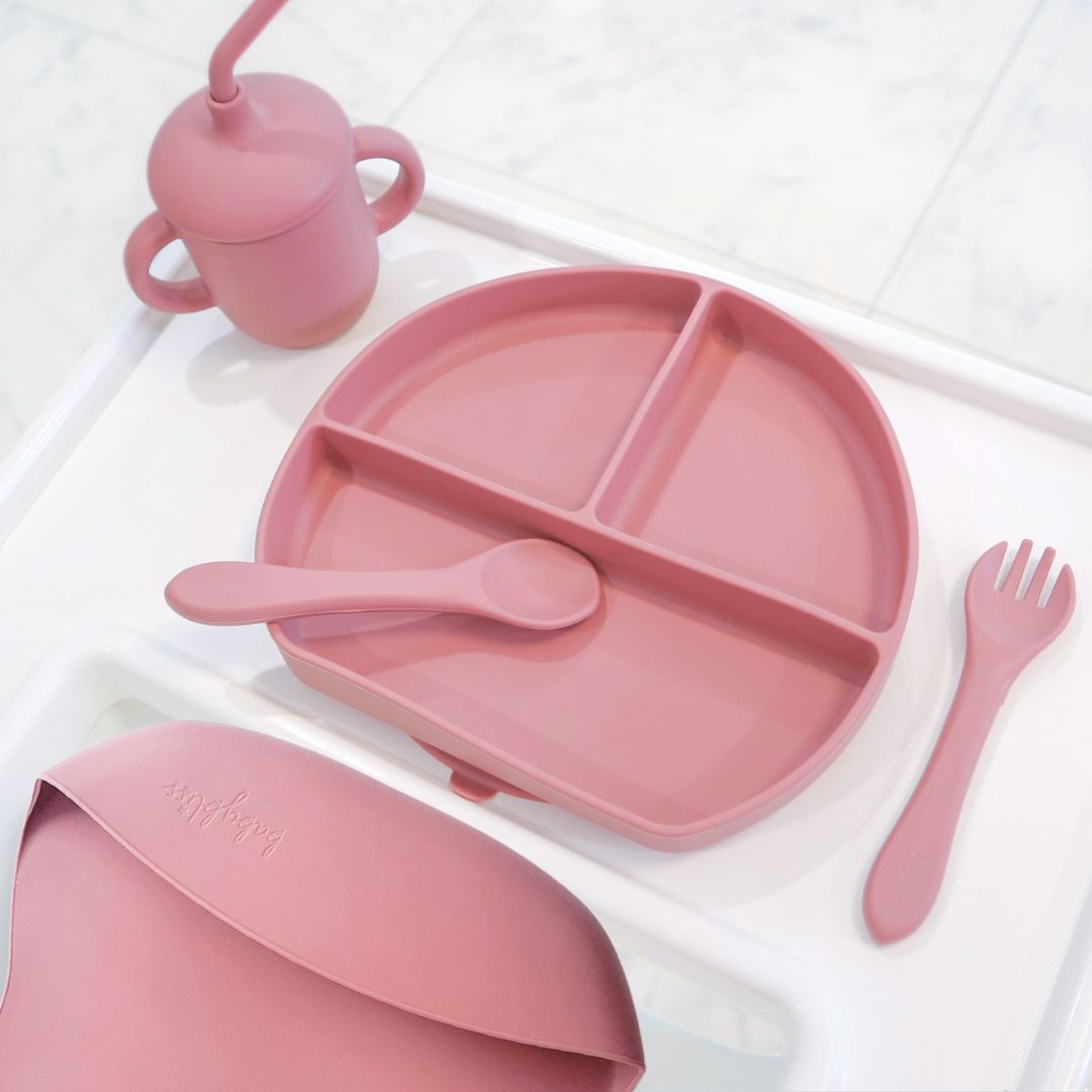 Infant Feeding Set, Silicone First Feeding Set, Dusty Rose #color_dusty rose