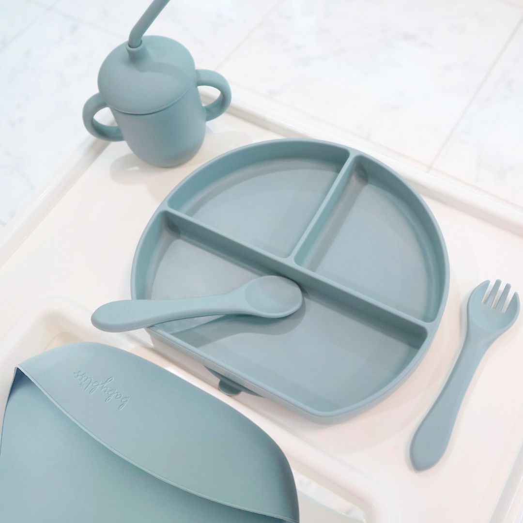Infant Feeding Set, Silicone First Feeding Set, Dusty Teal #color_dusty teal
