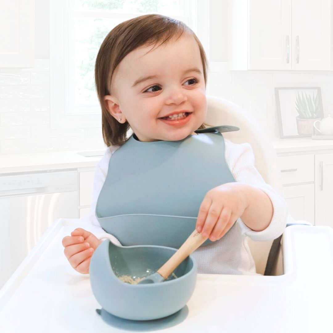 Silicone Bibs, Baby Bowls and Spoon Set #color_dusty teal