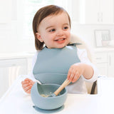 Silicone Bibs, Baby Bowls and Spoon Set #color_dusty teal,dusty pink