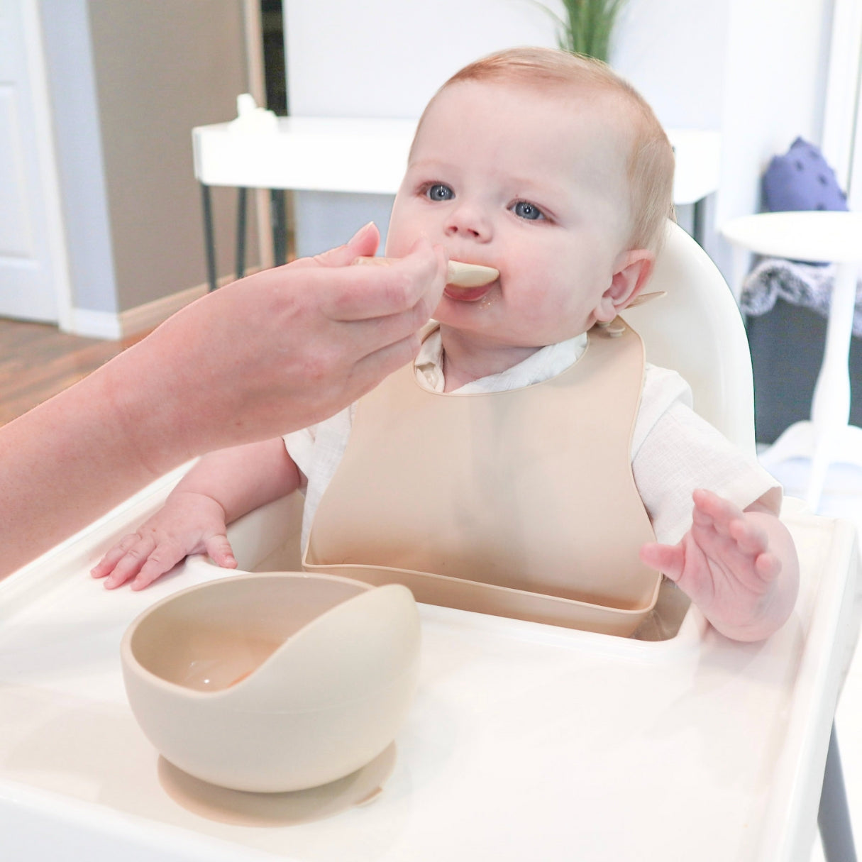Silicone Bowl for Feeding Infants Solids #color_almond