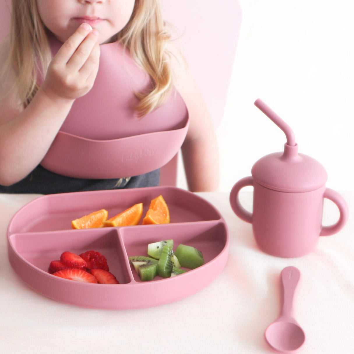 Toddler Silicone Feeding Set, Dusty Rose #color_caramel,almond,dusty rose,dusty teal