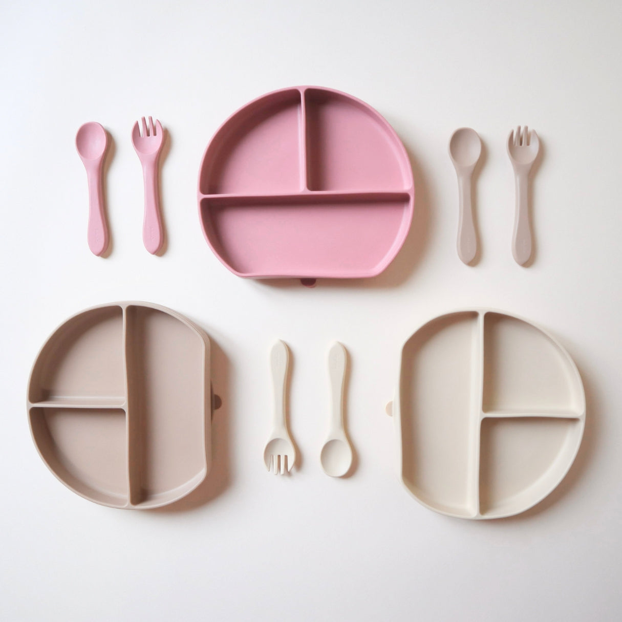 Silicone Plate and Infant Feeding Utensils #color_caramel,almond,dusty rose,dusty teal
