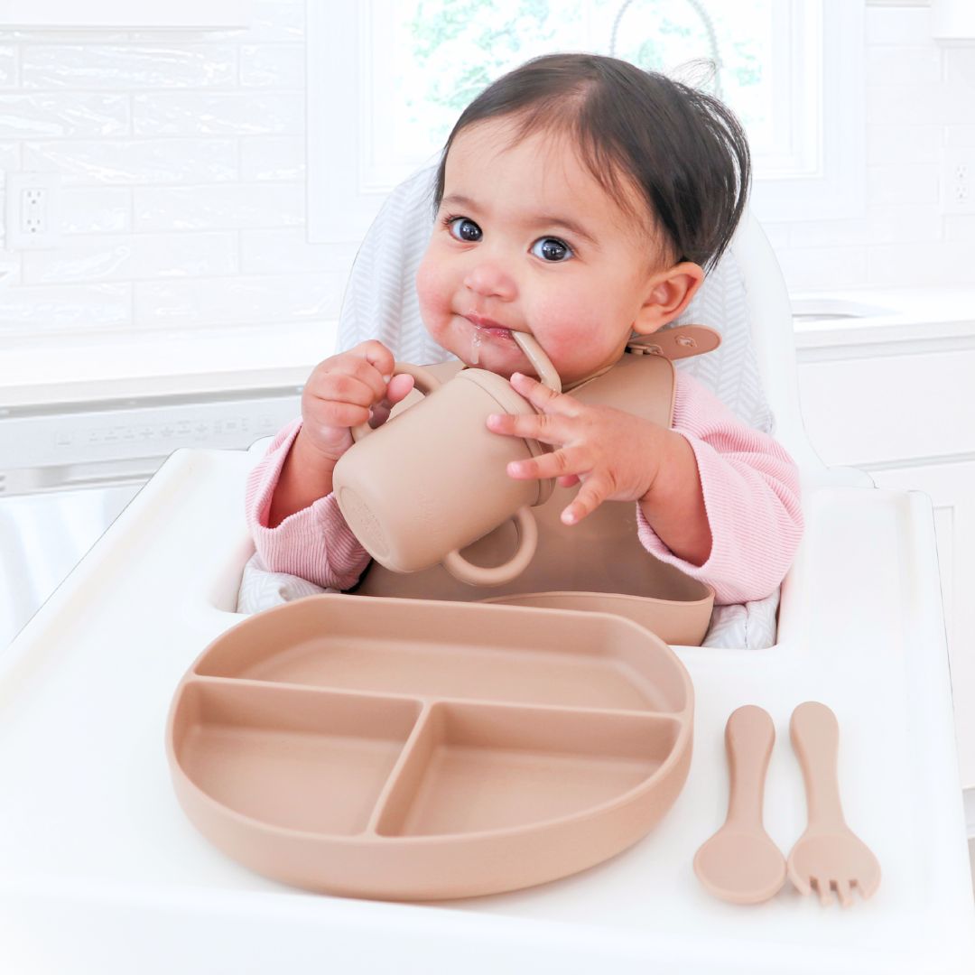 Silicone Weaning Set, Caramel #color_caramel,dusty rose,dusty teal,almond.sage