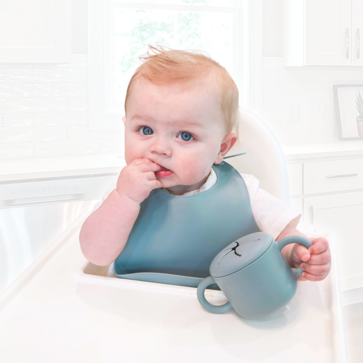 Bib Eating with Non Spill Snack Cup, Food Bib and Sippy Cup #color_dusty teal
