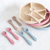 Baby and Toddler Suction Plates, Silicone Spoons #color_caramel,dusty teal,almond,dusty rose