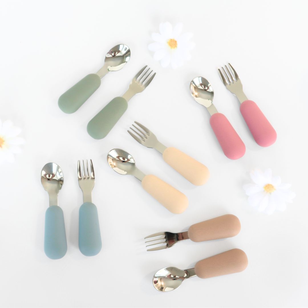 Travel Cutlery Set, Childrens Cutlery Sets #color_dusty teal,dusty rose,sage,almond,caramel,dusty pink
