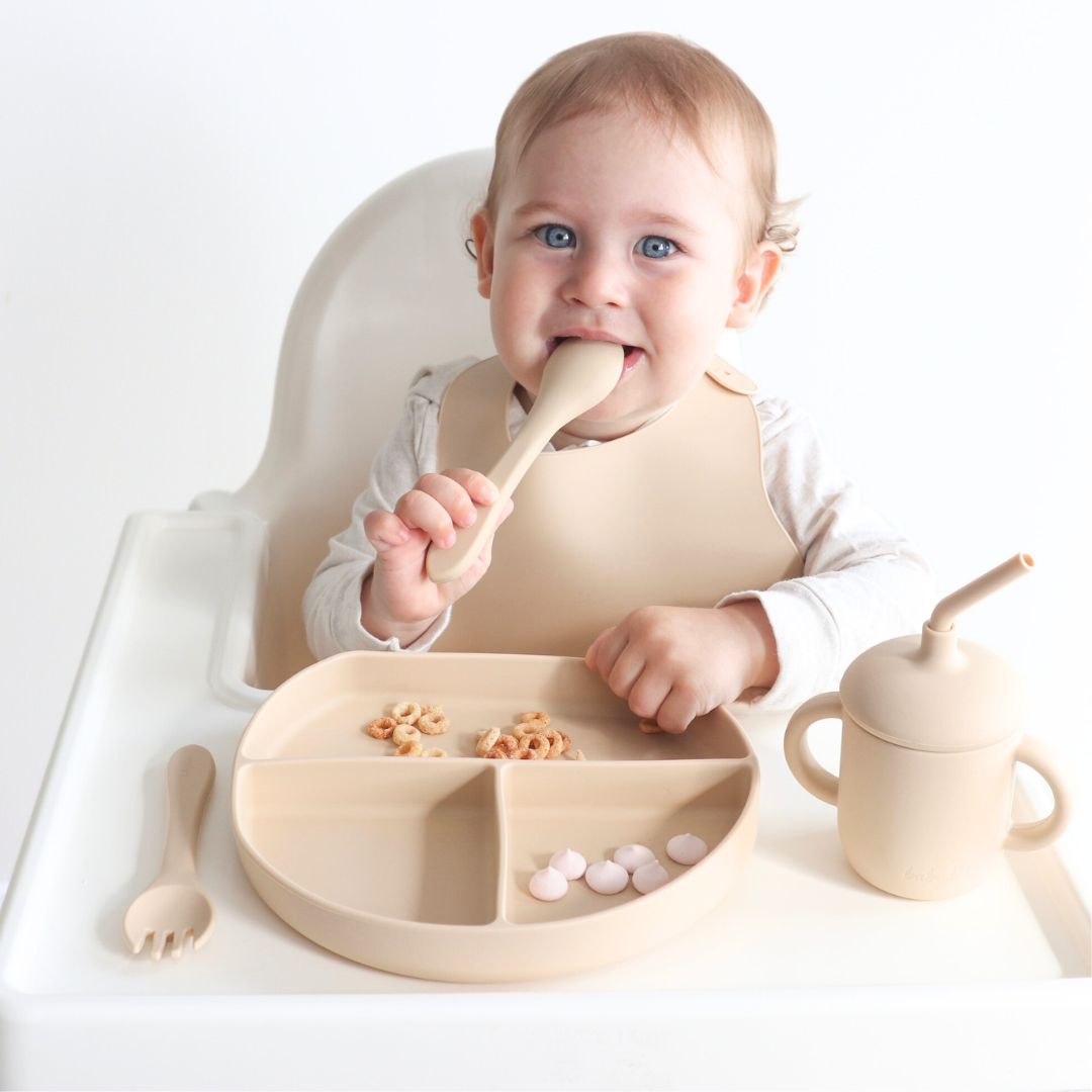 Silicone Weaning Set, Almond #color_caramel,dusty rose,dusty teal,almond,sage