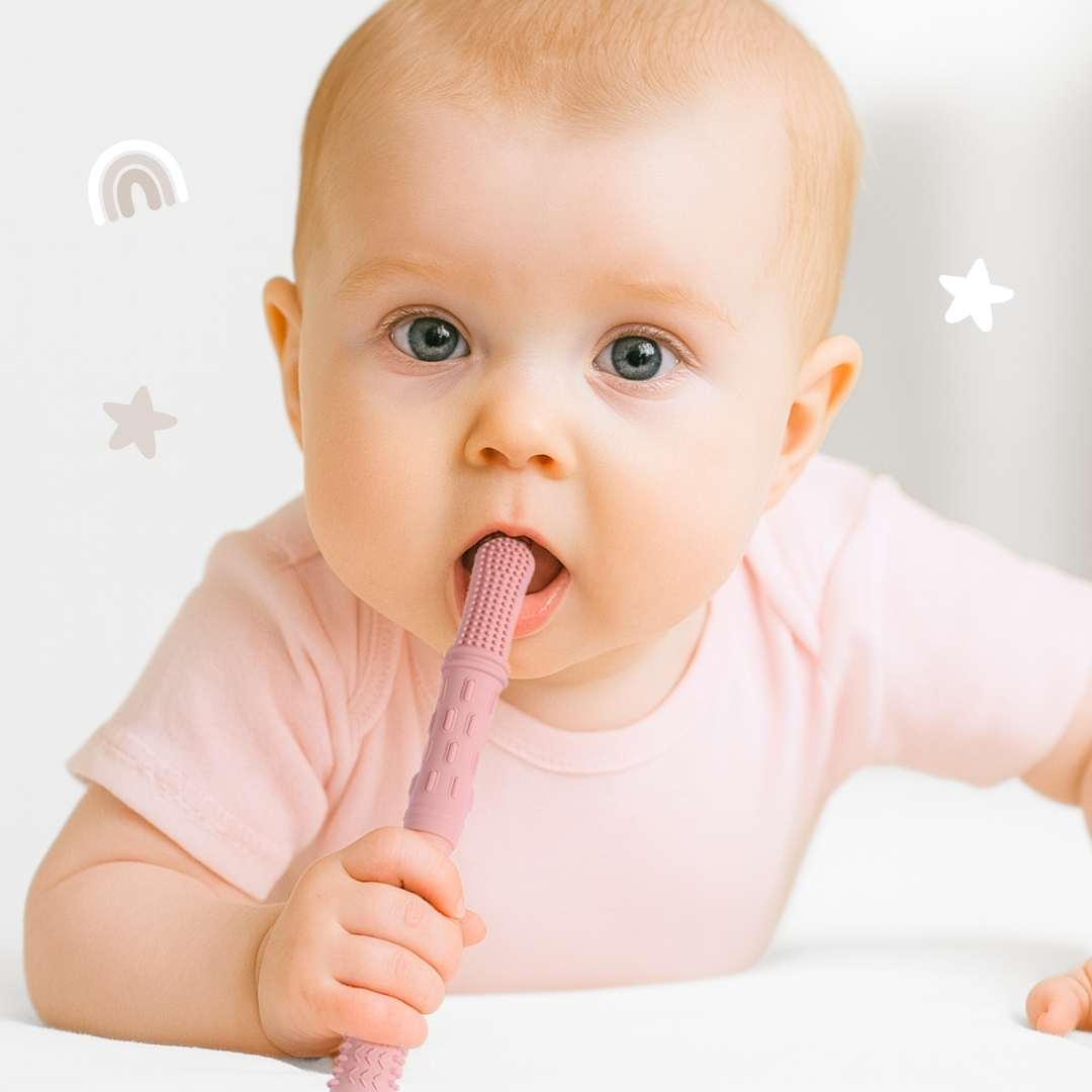 Newborn Baby with Baby Bliss Hallow Teething Tube #color_Dusty Teal/Sage/Soft Sage,Dusty Rose/Dusty Pink/Almond