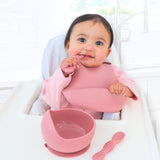 Infant Feeding Set, Silicone Bib, Spoon Led Weaning #color_dusty rose