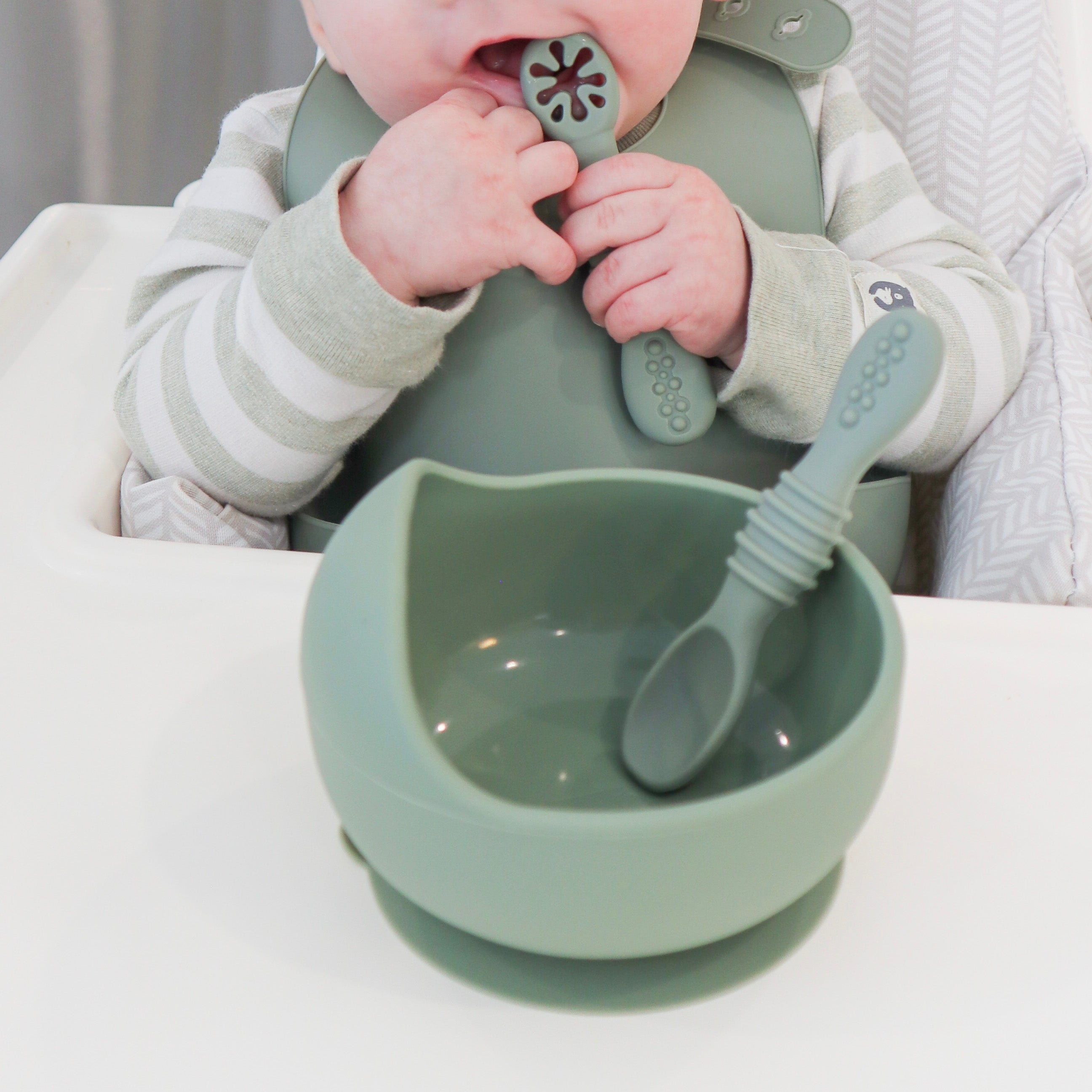 Best Infant Spoons, Infant Bowls, Sage #color_almond,sage,dusty teal,dusty rose