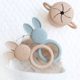 Infant Teether, Bunny Teething Ring #color_caramel,dusty teal
