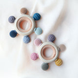 Infant Teething Ring, Teething Wood #color_arctic blue tones,dusty pink tones