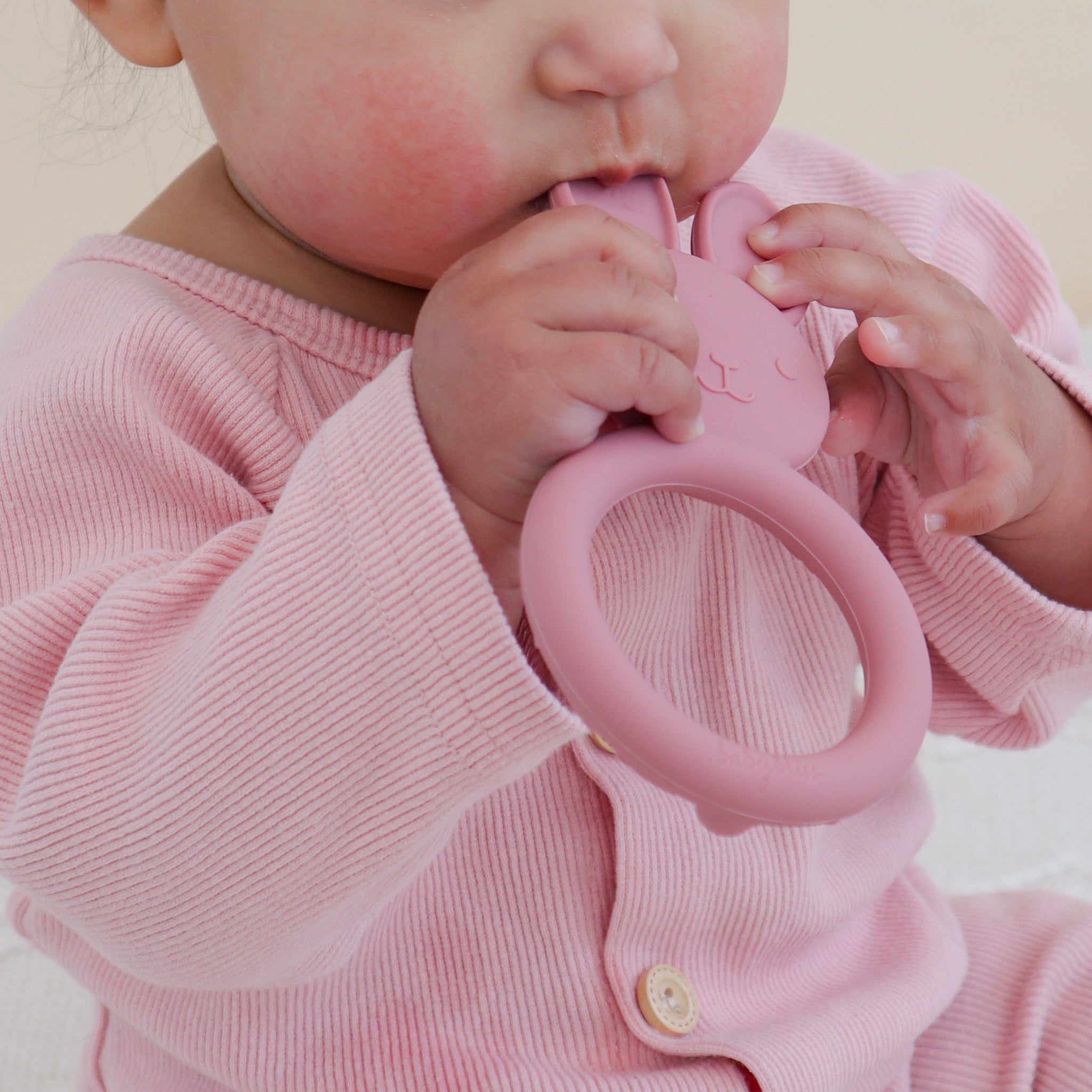 Infant Teething Toy, Bunny, Dusty Rose #color_dusty rose