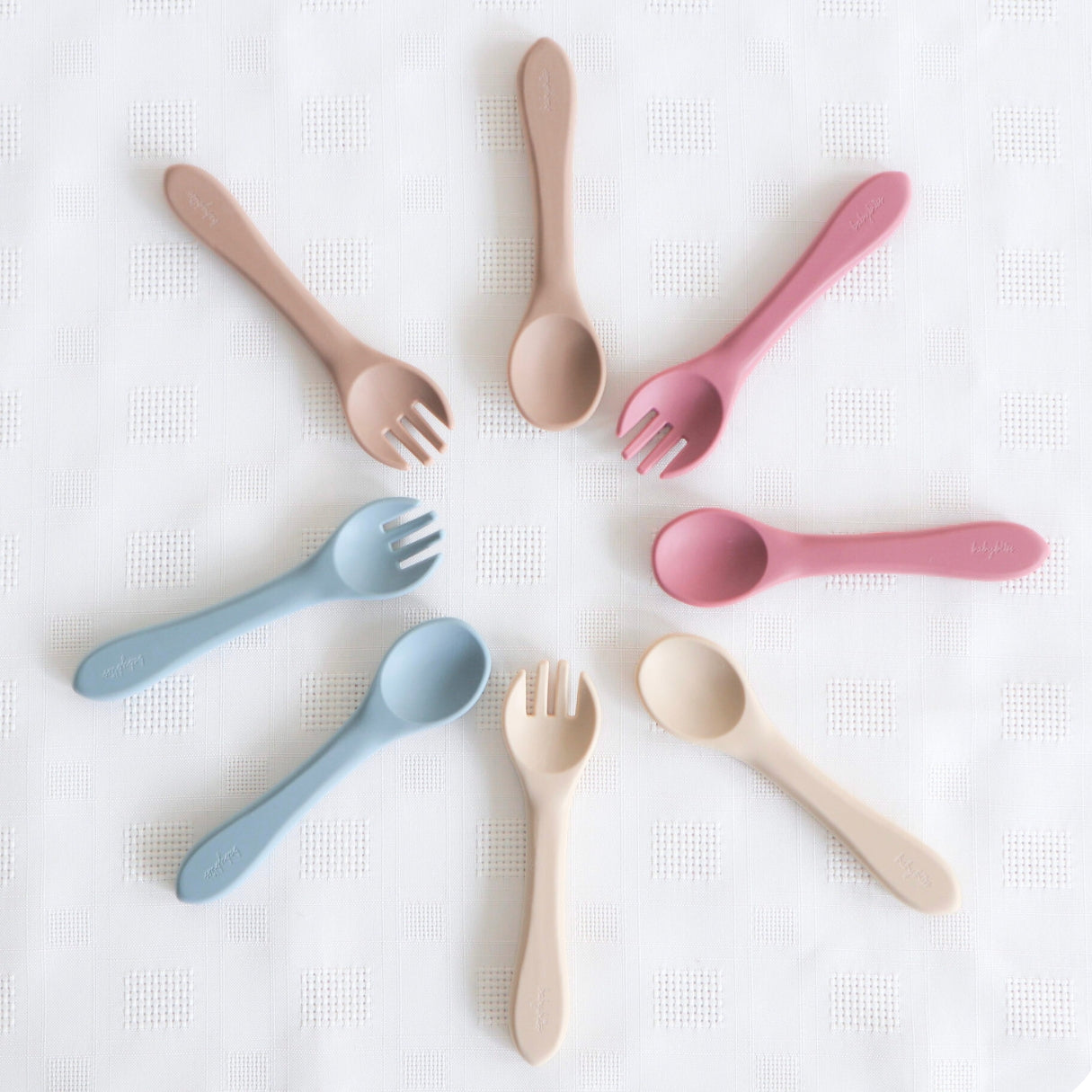 Infant Spoon and Fork Silicone #color_caramel,dusty teal,almond,dusty rose,sage
