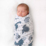 Muslin Swaddle Blanket, Dino Dreams #color_Lake Blue,Sage Checker,Daisy Rose,Sandy Sunshine,Slate Blue,Sand,Light Sage,Caramel,Cinnamon Daisy,Dino Dreams,Soft Mulberry