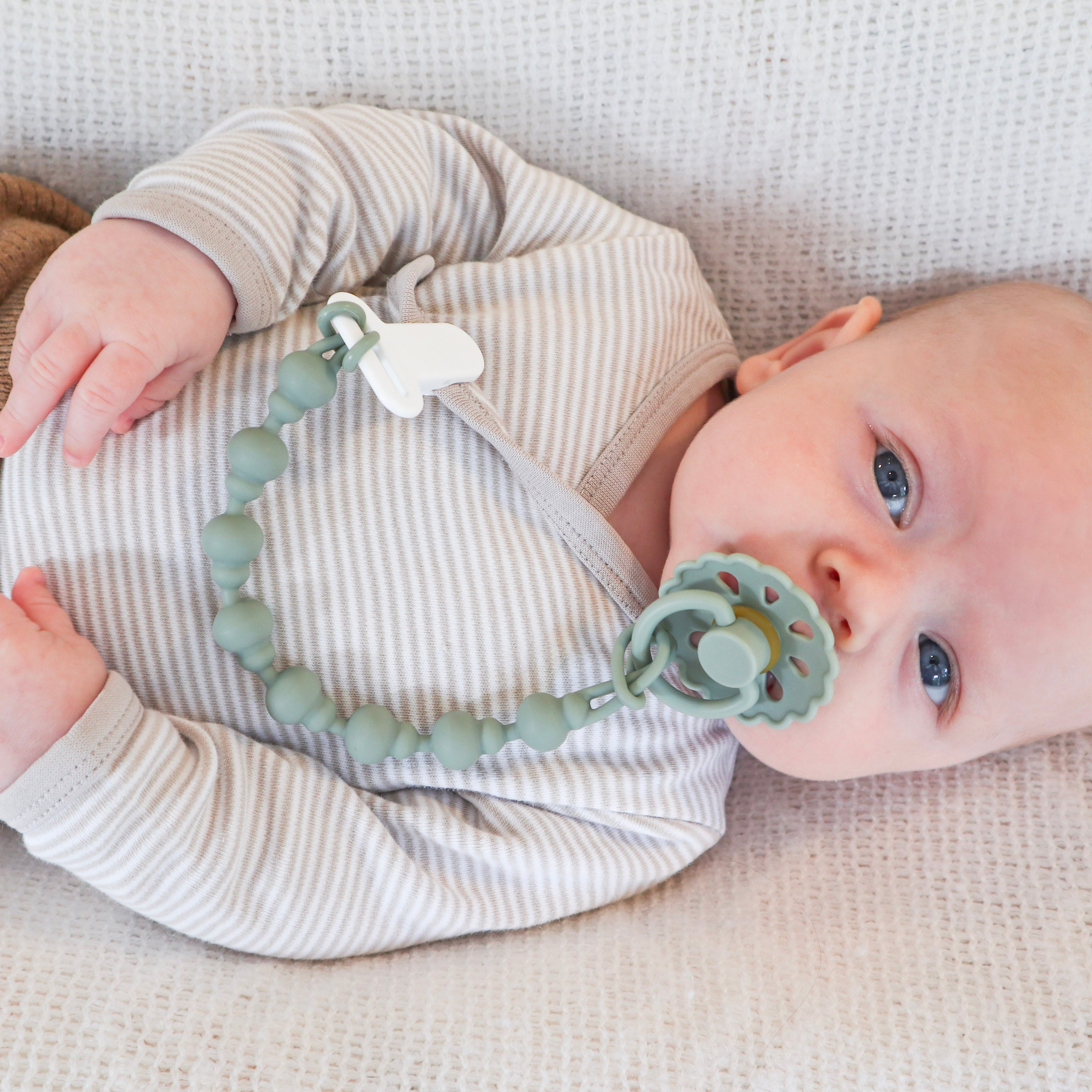 Pacifier Clip Newborn #color_sage/dusty teal,almond/dusty rose