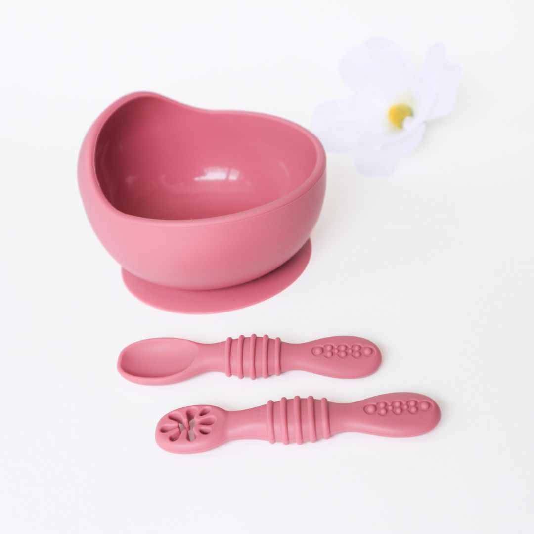 Infant Spoons and Bowls, Dusty Rose #color_almond,sage,dusty teal,dusty rose