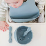 Infant Spoon, Feeding Plate Silicone, Dusty Teal #color_dusty teal