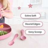 Infant Utensils, Silicone Feeding Set, Dusty Rose #color_caramel,dusty teal,almond,dusty rose,sage